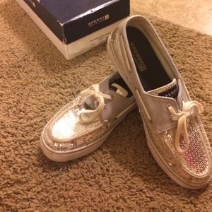 Silver sparkly sperrys