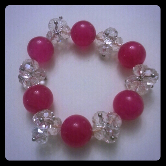 Pink Stone & Crystal Cluster Bracelet