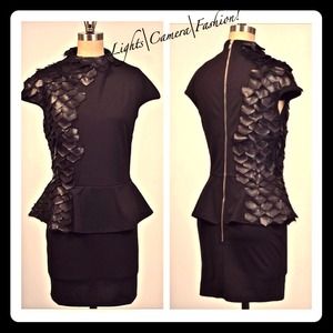 ✖️Sold out black peplum dress with leather details