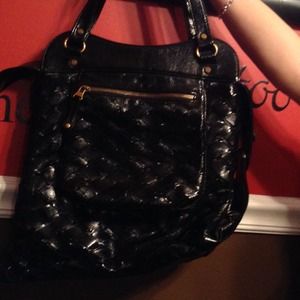 Black woven handbag