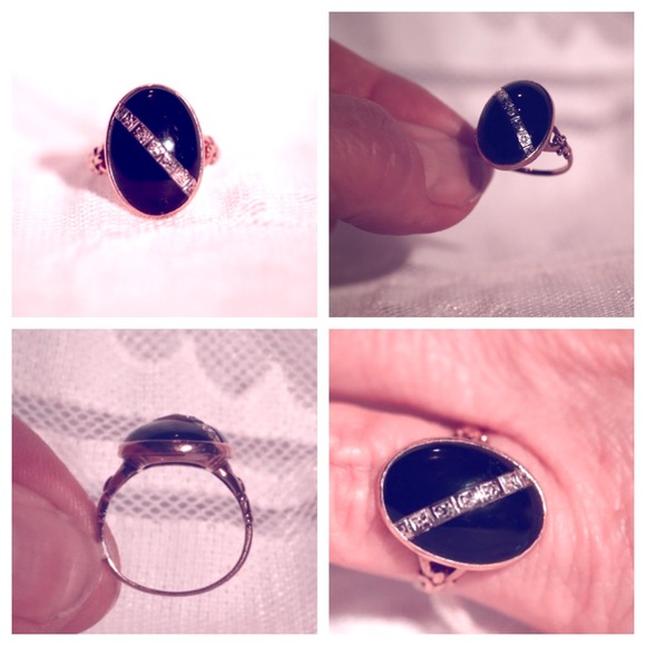 HOLD Striking Great Gatsby Era Onyx Diamond Ring