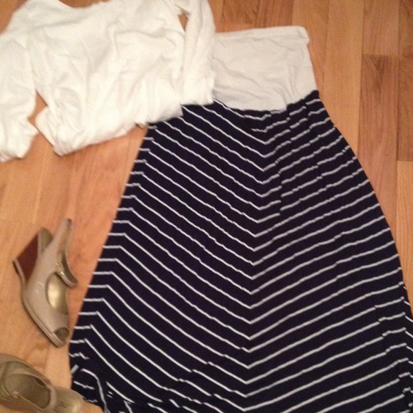 Navy blue and white strips maternity skirt