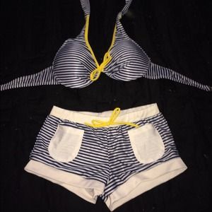 Nautical bathing suit and red bathing suit