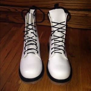 White pat pu combat boots.