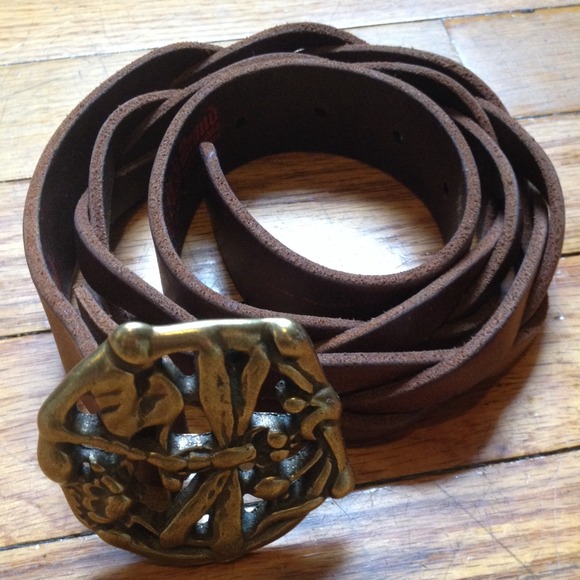 Lucky Brand Accessories - Lucky Brand Brown Leather & Brass Dragonfly Belt