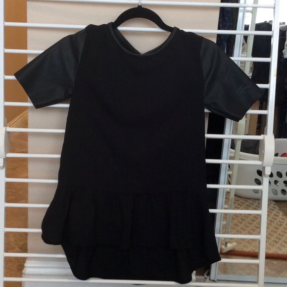 Black H&M Peplum high low top with leather detail