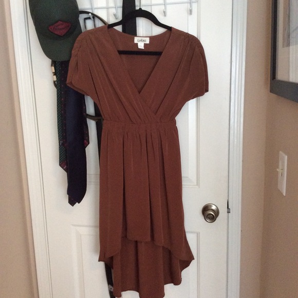 Brown Satin/silk material high low dress