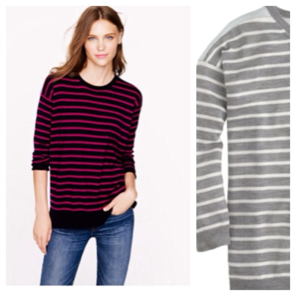 J. Crew Tops - ⚡️J. Crew Merino Grey/White Stripe Colorblock