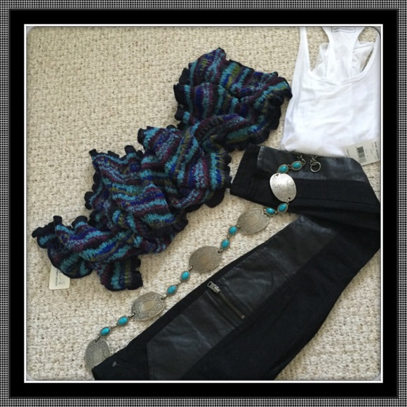 Oblong Warm Turquoise Multi Winter Scarf