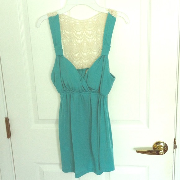 Turquoise summer shirt with crochet back