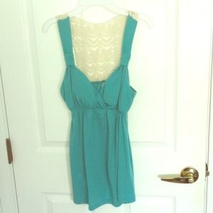 Turquoise summer shirt with crochet back