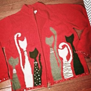 Super cute red zip up cat cardigan