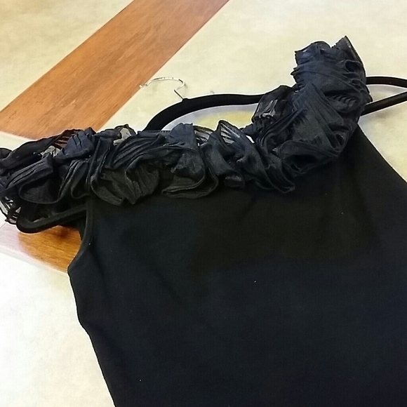 Samuel Dong silk/spandex/nylon Black blouse with organza neckline