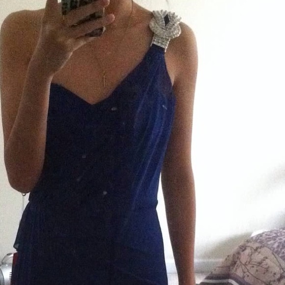 Blue one shoulder prom dress - Picture 3 of 4