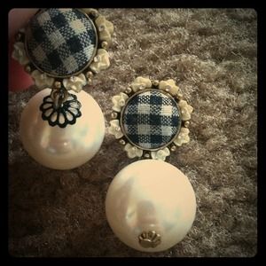 Betsy Johnson pearl with plaid earrings