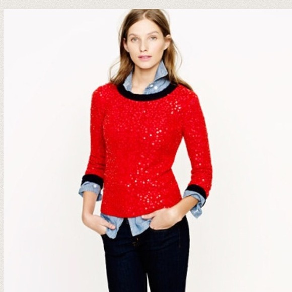 J. Crew Red Scattered Sequin Sweater