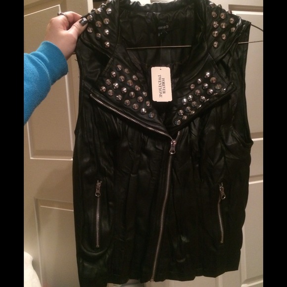 Crinkled Faux Leather Moto Vest from Forever 21