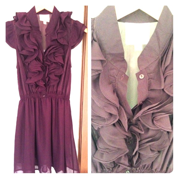 Sheer ruffled eggplant dress.
