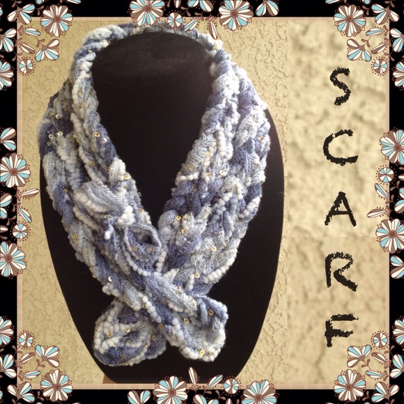 Crochet Collar Scarf in Denim