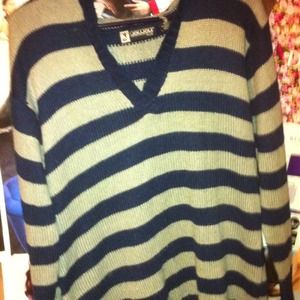 Grey & Blue Stripe Knit Hooded Sweater 3x