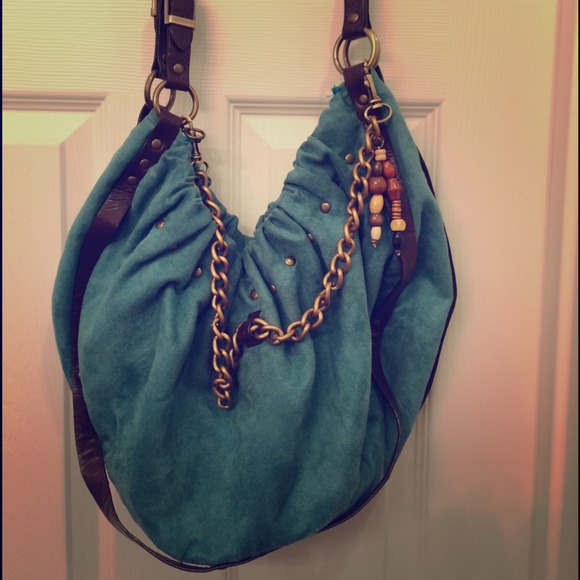 Teal suede hobo bag
