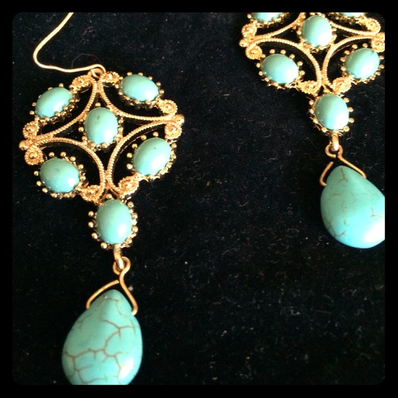 Gold and Turquoise Chandelier Earrings