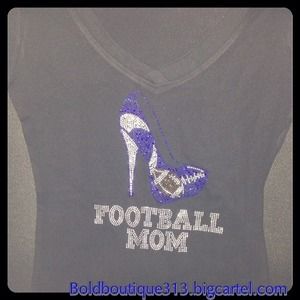 💥REDUCED💥 👠💙RHINESTONE FOOTBALL MOM TEE💙👠$20