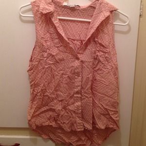 Pink and white polka dot button up shirt :)