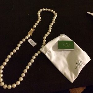 Kate spade long glass pearl necklace with bow
