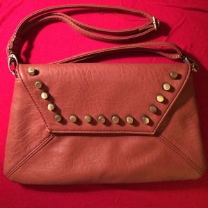 Small brown studded handbag