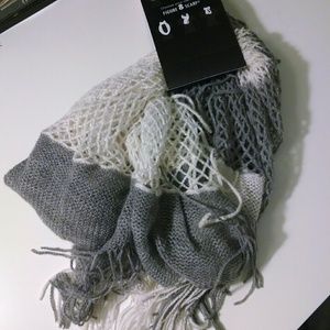 Gray and White fringe Infinity scarf