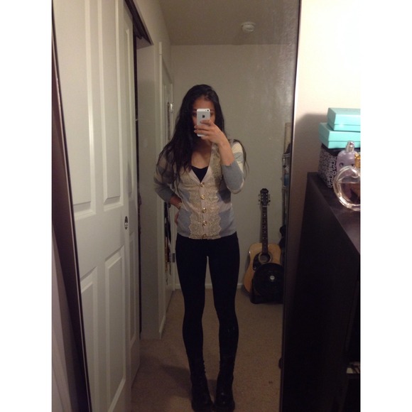 Striped creme and gray cardigan