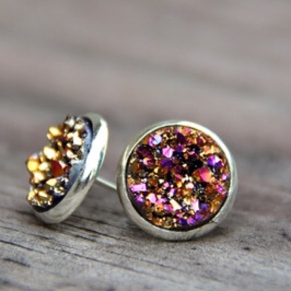 Jewelry - FREE Metallic Druzy Stone Stud Earrings