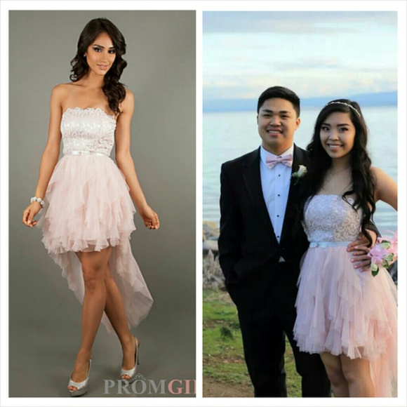 Pink Lace High-Low Prom Dress