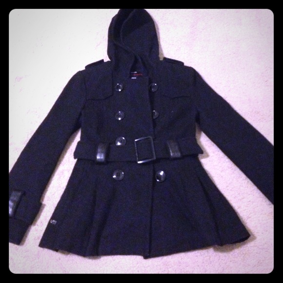 🎀Black peacoat w/hood🎀