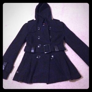 🎀Black peacoat w/hood🎀