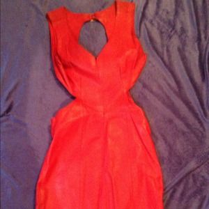 Genuine Red leather cut out dress.