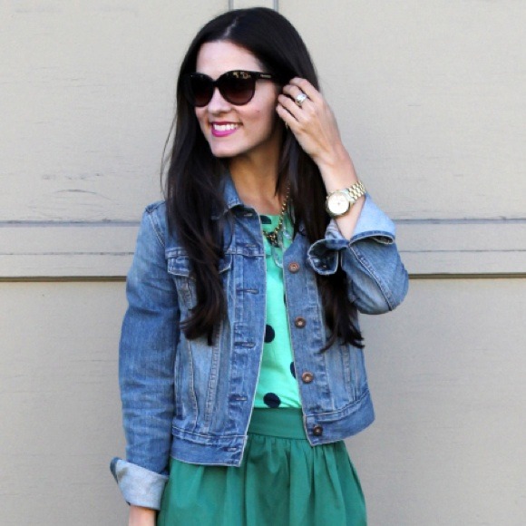 Madewell Tops - Bright Green Polka Dot Top