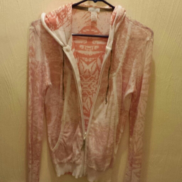 Burnout coral and white lightweight hoodie
