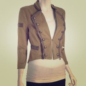 $100 off! BCBG Olive green cropped military jacket