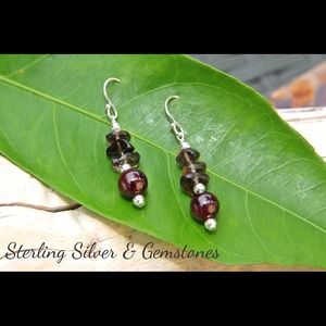Sterling Silver, Garnet, and Smoky Quartz earrings