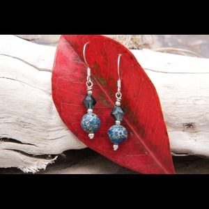 Handmade. Imperial Jasper and crystal earrings.