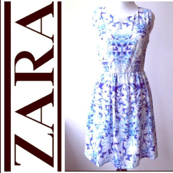 Zara Dresses & Skirts - 🎉HP🎉NWT Zara Blue FloralFlare Dress- Make offer