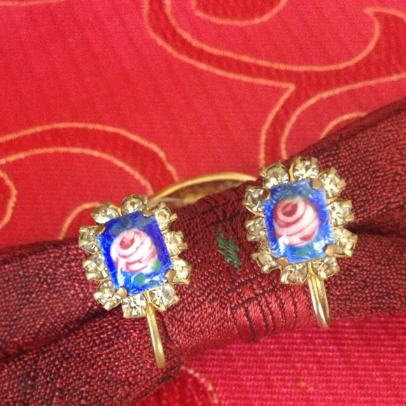 Lovely Antique Enameled Crystal Earrings