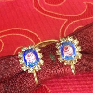 Lovely Antique Enameled Crystal Earrings