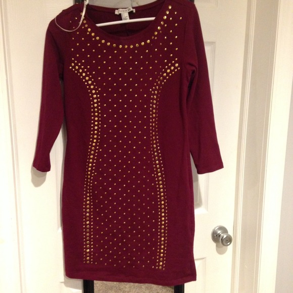 Maroon Gold Stud Body Con Dress F21