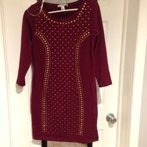 Maroon Gold Stud Body Con Dress F21