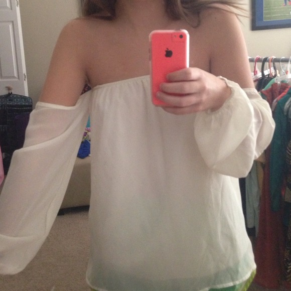 White off the shoulder chiffon top