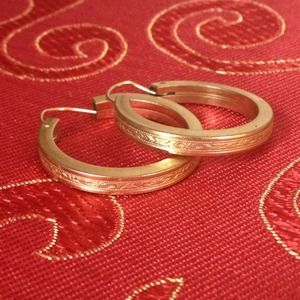 Vintage Engraved Gold Filled Hoop Earrings