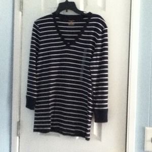 Black and white striped top.